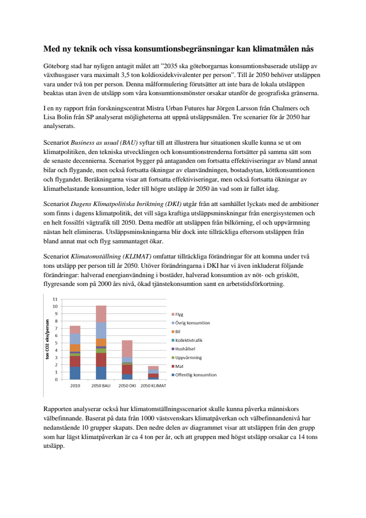 Faktablad, klimatrapport ur konsumtionsperspektiv