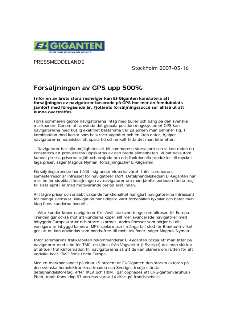 Försäljningen av GPS upp 500%