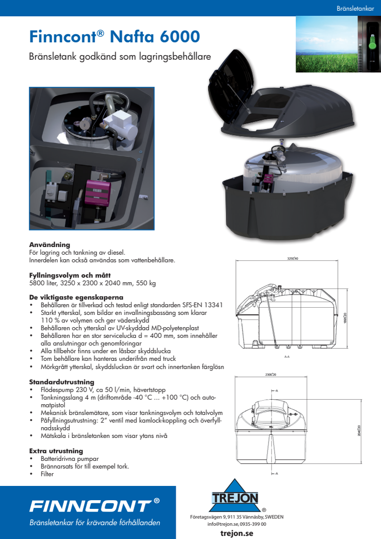 Produktblad Nafta 6000 Finncont bränsletank