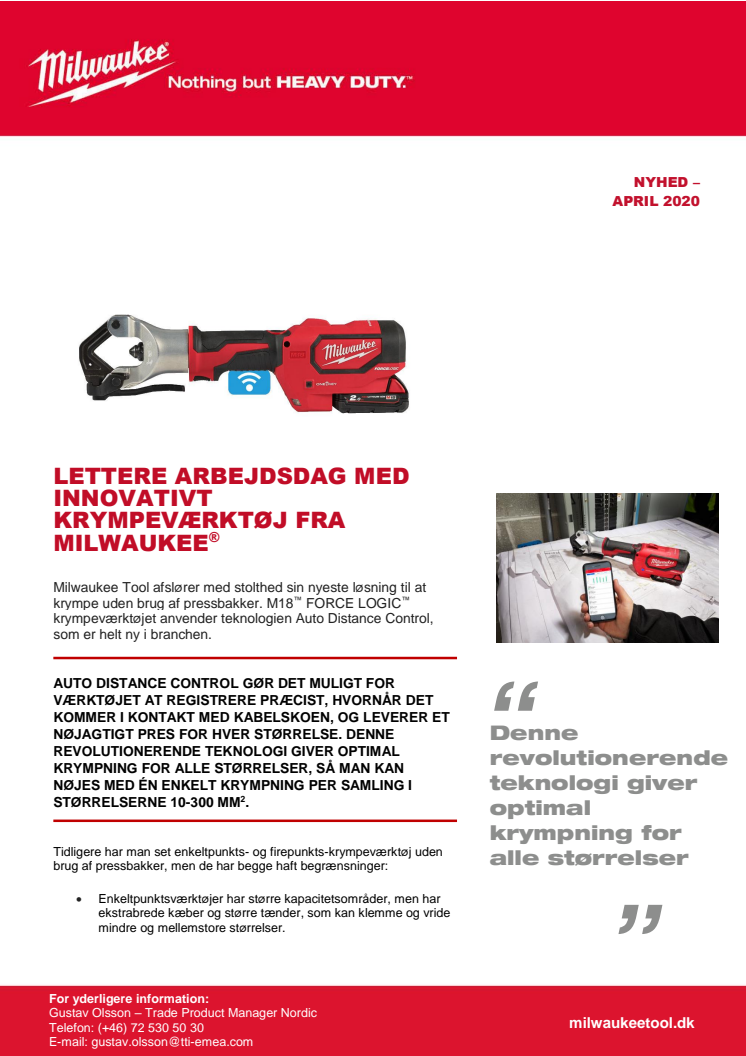 LETTERE ARBEJDSDAG MED INNOVATIVT KRYMPEVÆRKTØJ FRA MILWAUKEE®