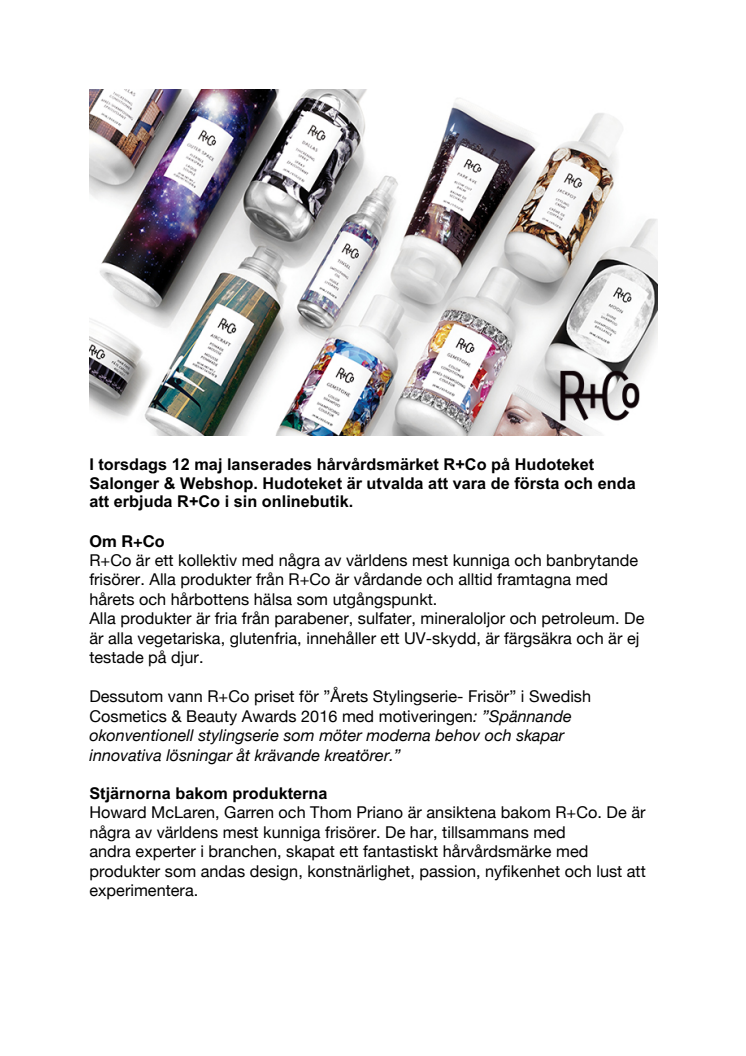 Hudoteket lanserar hårvårdsmärket R+Co som enda nätbutik i Sverige