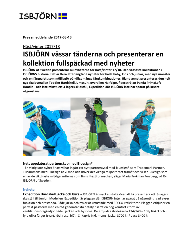 Höst/vinter 2017/18 - ISBJÖRN vässar tänderna och presenterar en kollektion fullspäckad med nyheter 