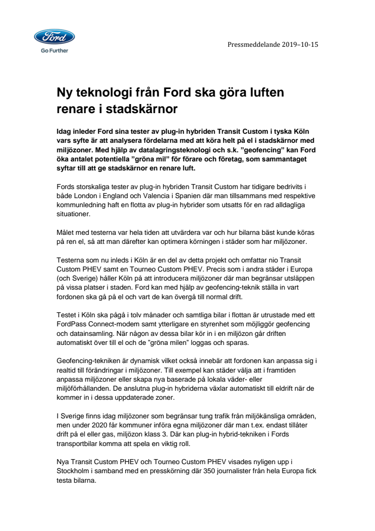 Ny teknologi från Ford ska göra luften renare i stadskärnor 