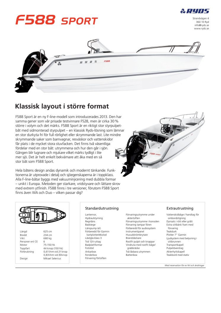 Produktblad Ryds F588 Sport