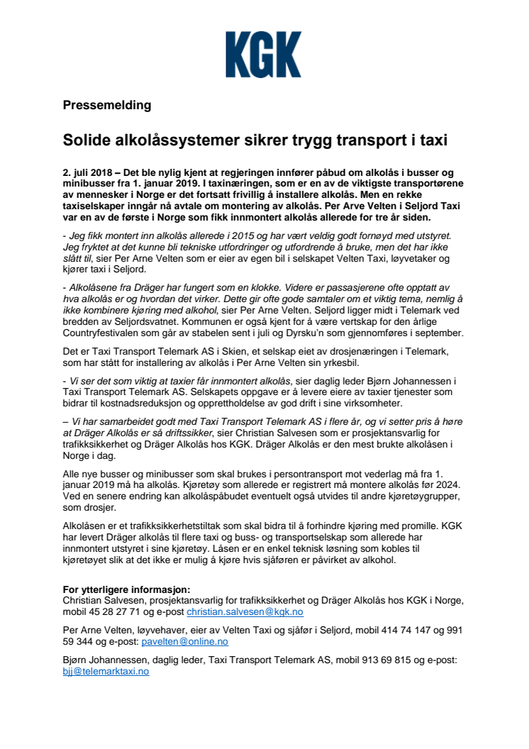 Solide alkolåssystemer sikrer trygg transport i taxi