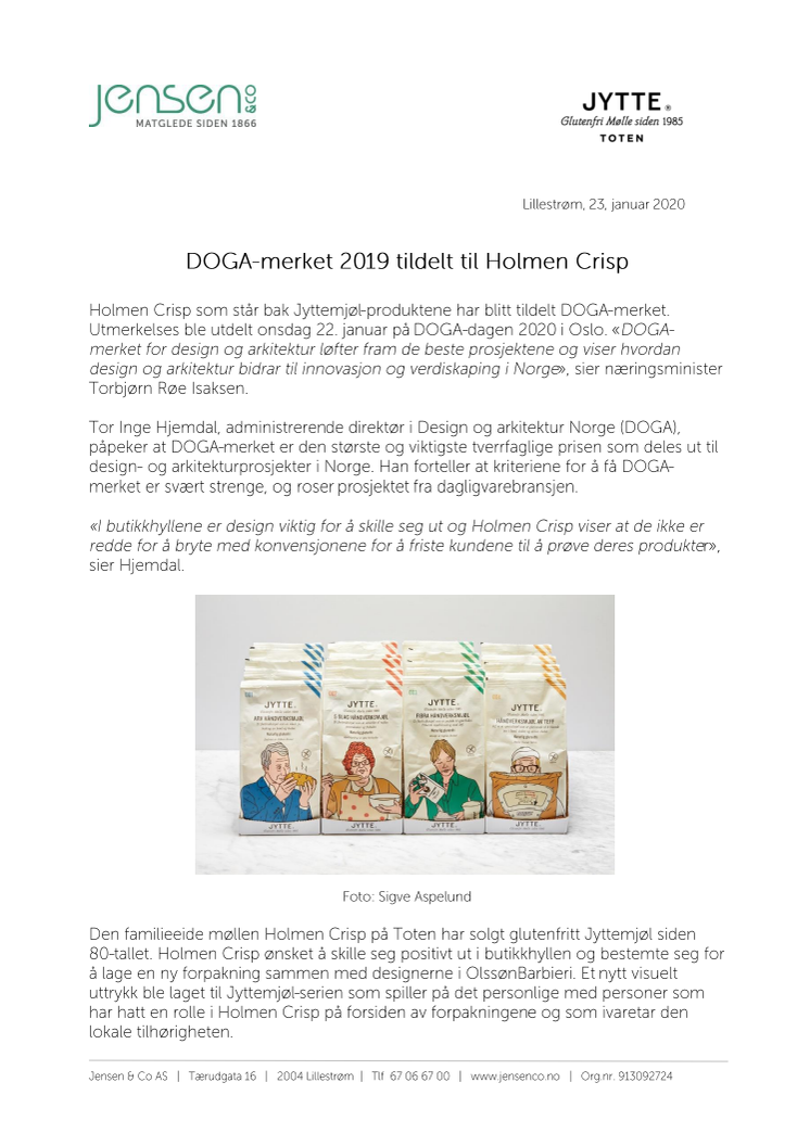 DOGA-merket 2019 tildelt til Holmen Crisp
