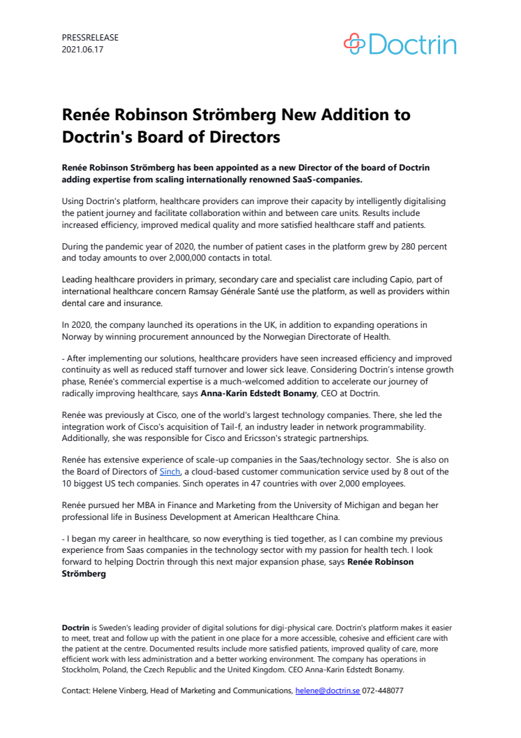 Pressrelease Renée Robinson Strömberg New Addition Doctrin Board of Directors 21.06.17.pdf
