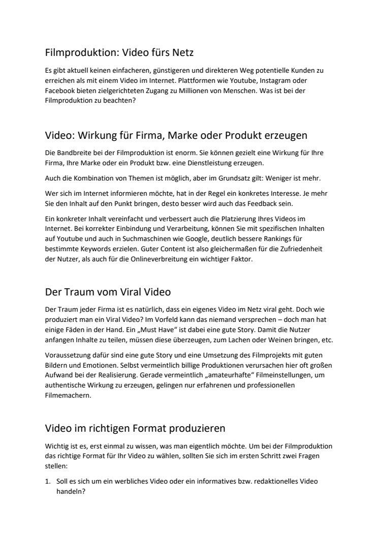 ​Filmproduktion: Video fürs Netz