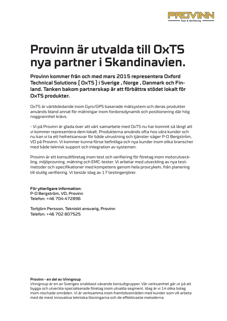 Provinn är utvalda till OxTS nya partner i Skandinavien.
