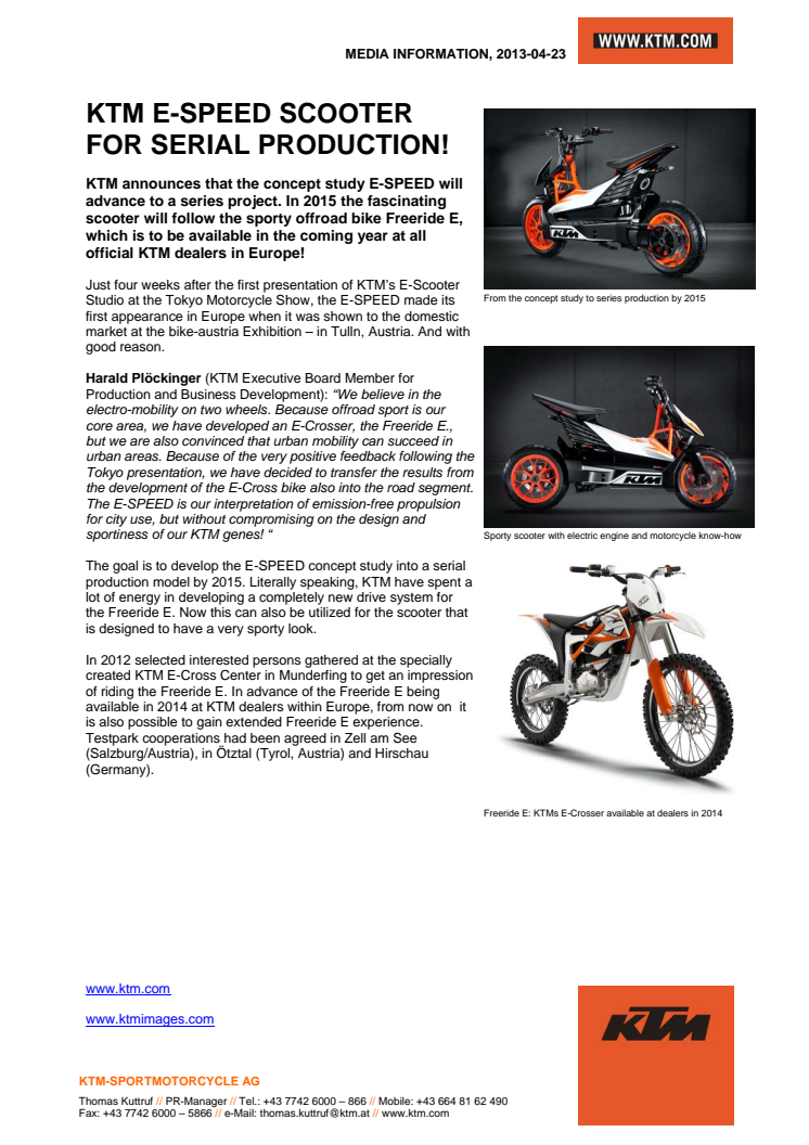 KTM E-SPEED SCOOTER FOR SERIAL PRODUCTION!