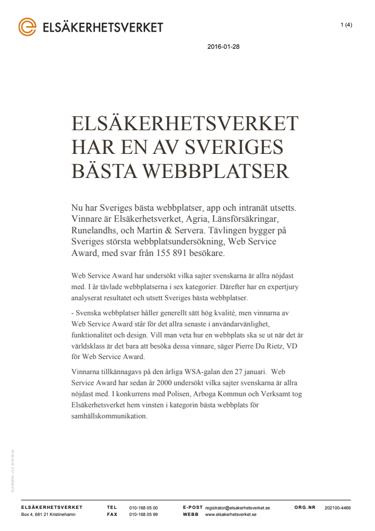 Elsäkerhetsverket har en av Sveriges bästa webbplatser