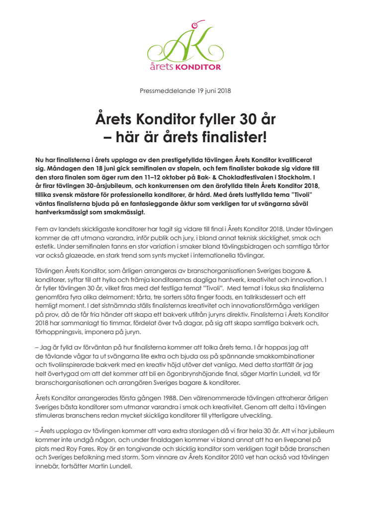Årets Konditor fyller 30 år – här är årets finalister!