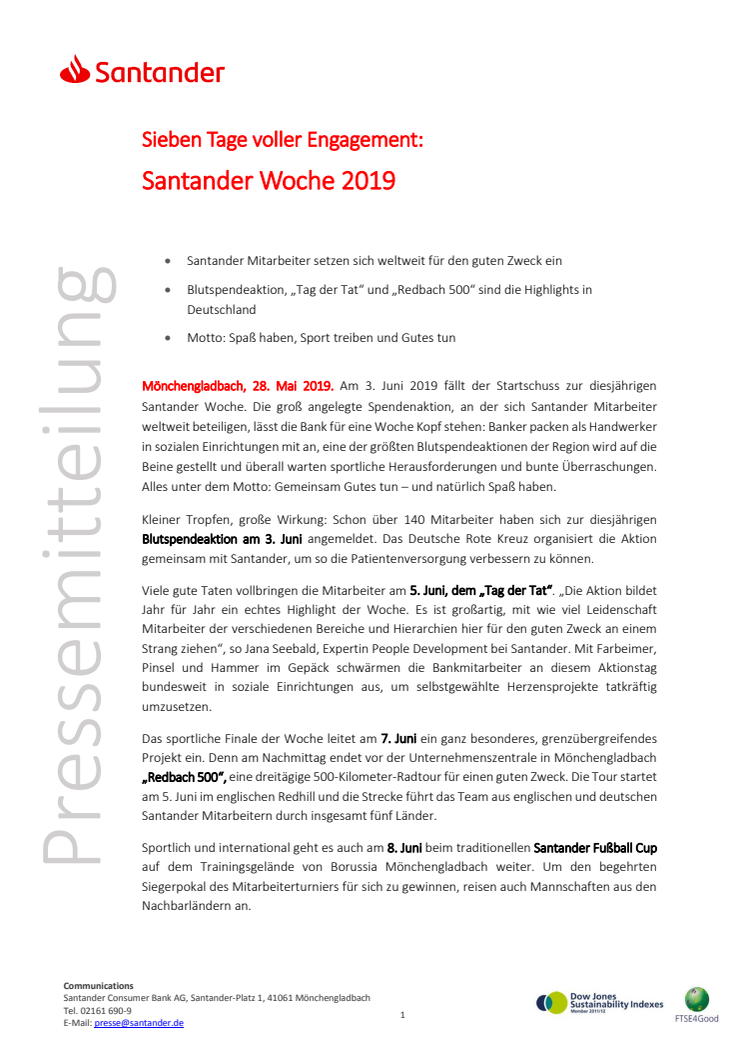 Sieben Tage voller Engagement -  Santander Woche 2019