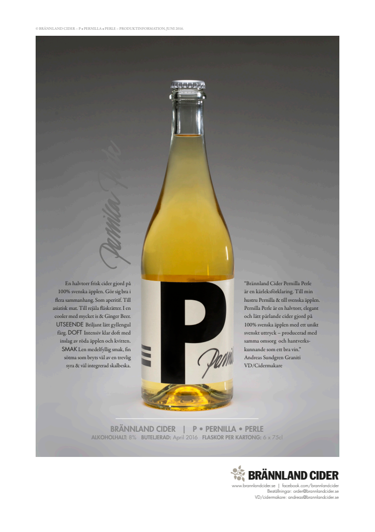 Brännland Cider Pernilla Perle 2015 i Systembolagets beställningssortiment