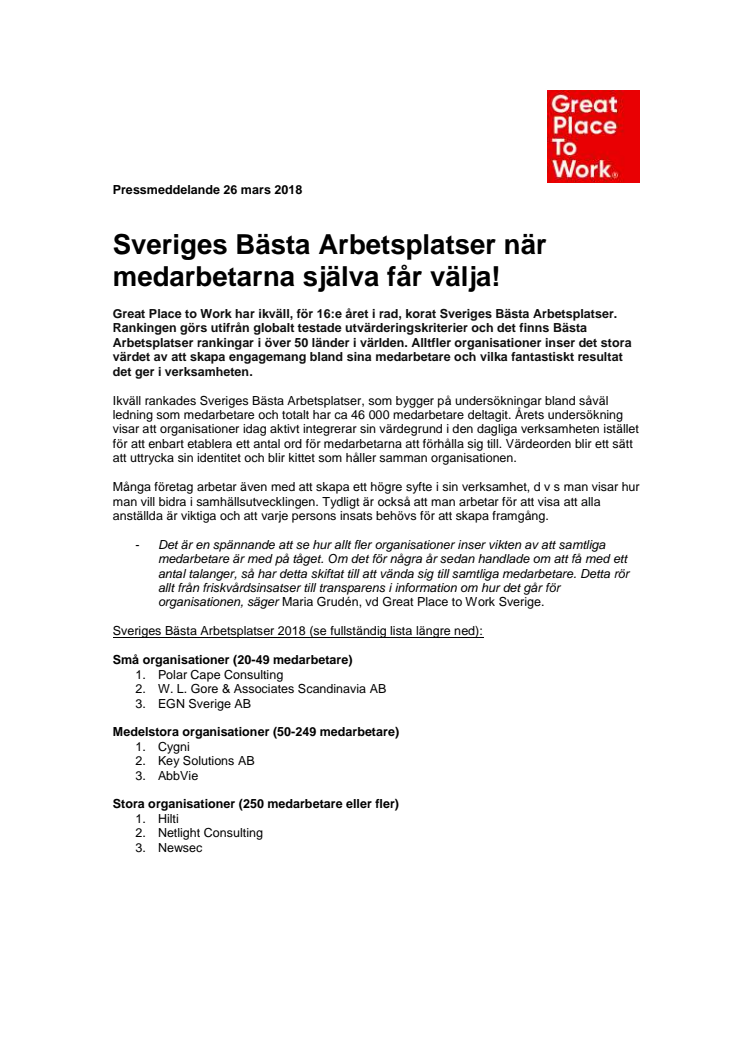 Sveriges Bästa Arbetsplatser när medarbetarna själva får välja! 