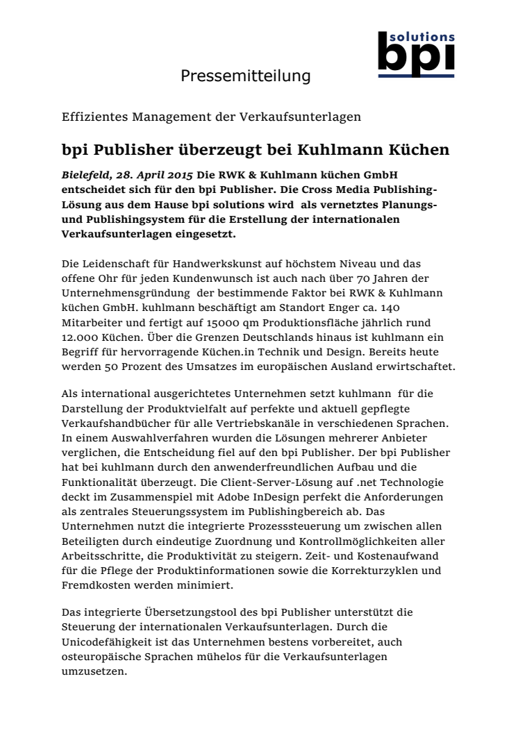 bpi Publisher überzeugt bei Kuhlmann Küchen