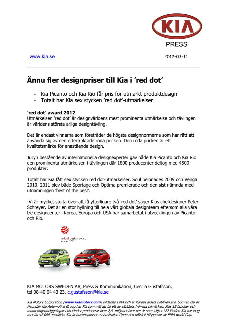 Ännu fler designpriser till Kia i ’red dot’