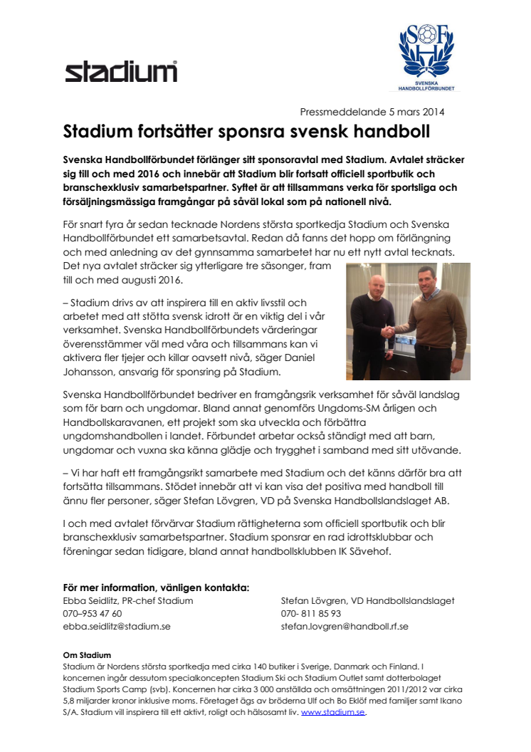 Stadium fortsätter sponsra svensk handboll