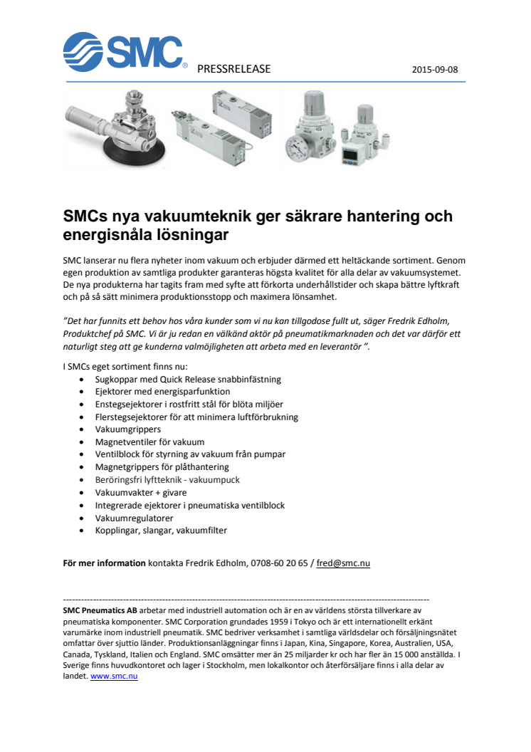 SMCs nya vakuumteknik ger säkrare hantering och energisnåla lösningar 