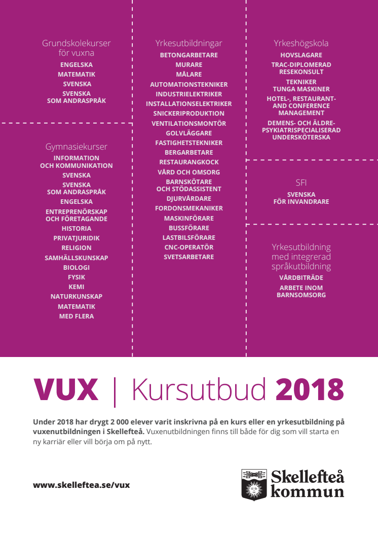 VUX Skellefteå - kursutbud 2018