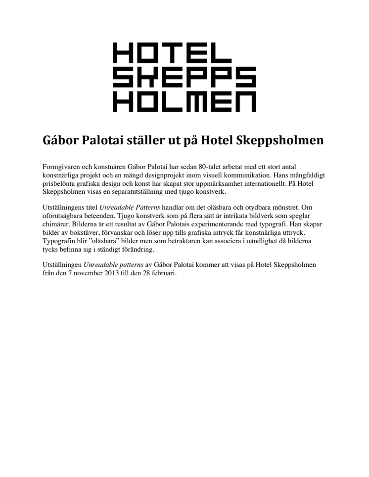 Gábor Palotai ställer ut på Hotel Skeppsholmen
