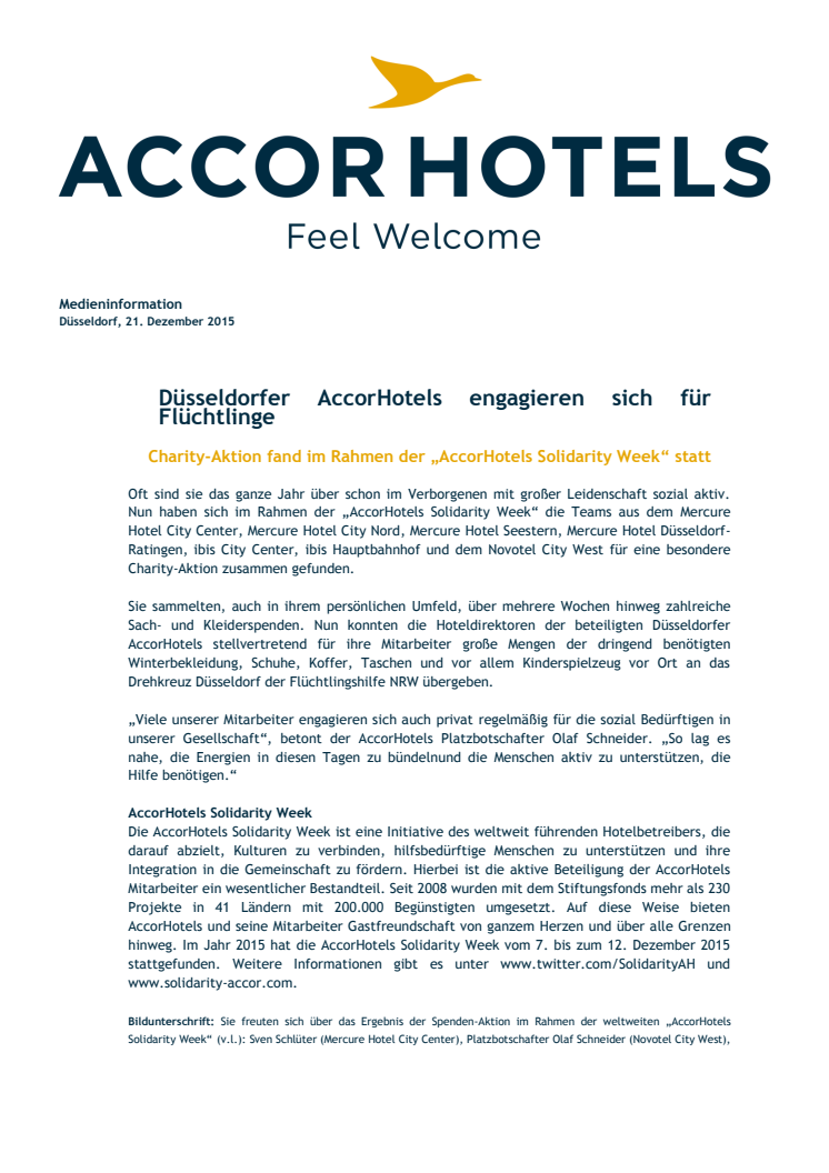 Düsseldorfer AccorHotels engagieren sich für Flüchtlinge