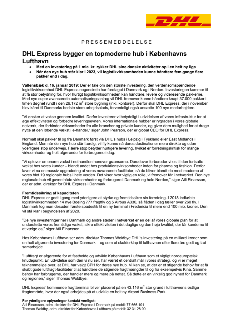DHL Express bygger en topmoderne hub i Københavns Lufthavn