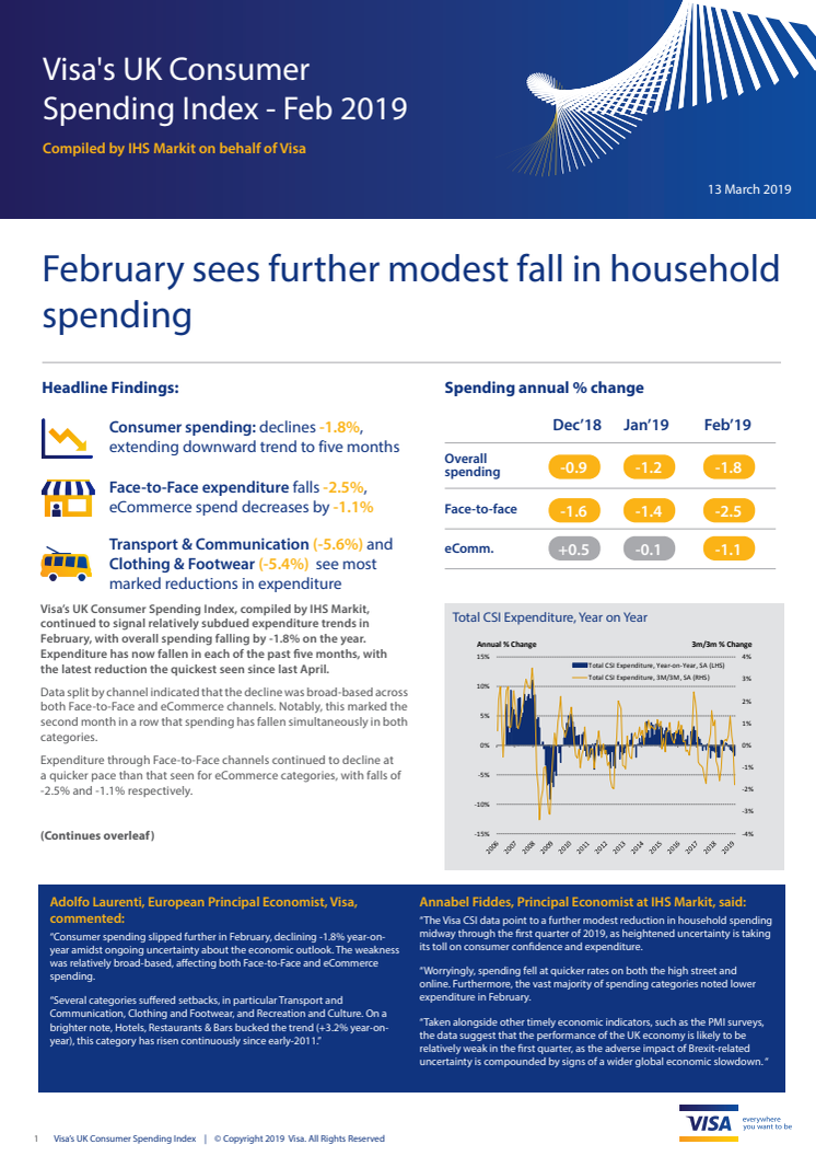 Visa's UK Consumer Spending Index - February 2019