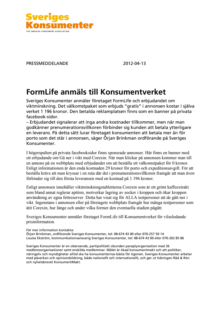FormLife anmäls till Konsumentverket