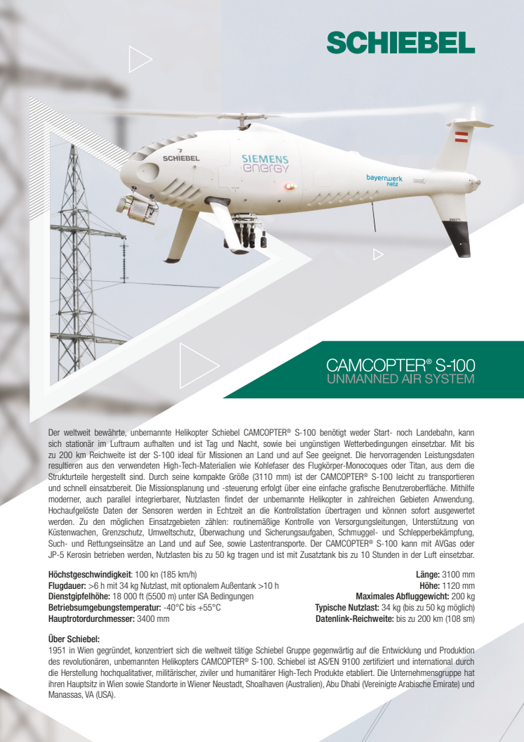 Factsheet: Unbemannte Helikopter Schiebel CAMCOPTER® S-100