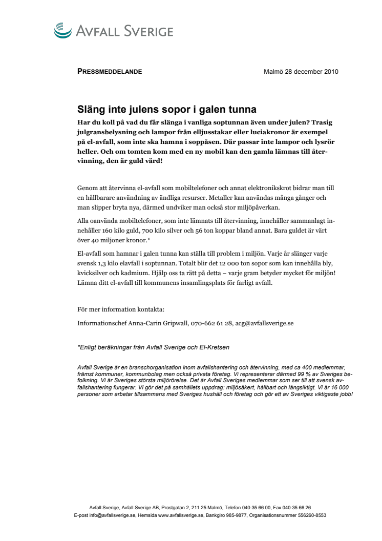 Släng inte julens sopor i galen tunna