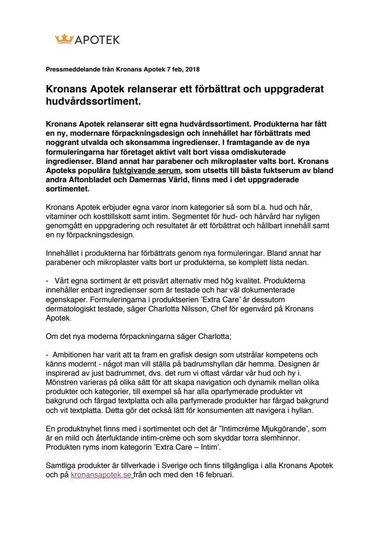 Kronans Apotek relanserar ett förbättrat och uppgraderat hudvårdssortiment. 