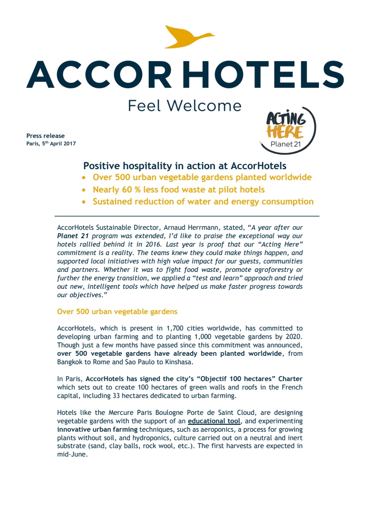 Planet 21 – Positive hospitality in action at AccorHotels
