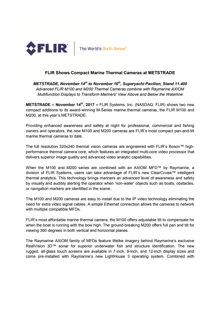 FLIR: METSTRADE Press Kit - Press Release #3