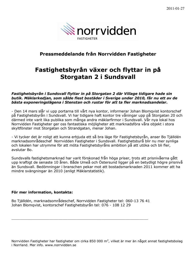 Fastighetsbyrån växer och flyttar in på Storgatan 2 i Sundsvall