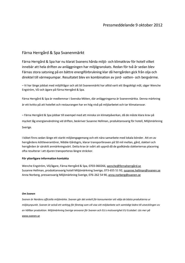 Färna Herrgård & Spa Svanenmärkt