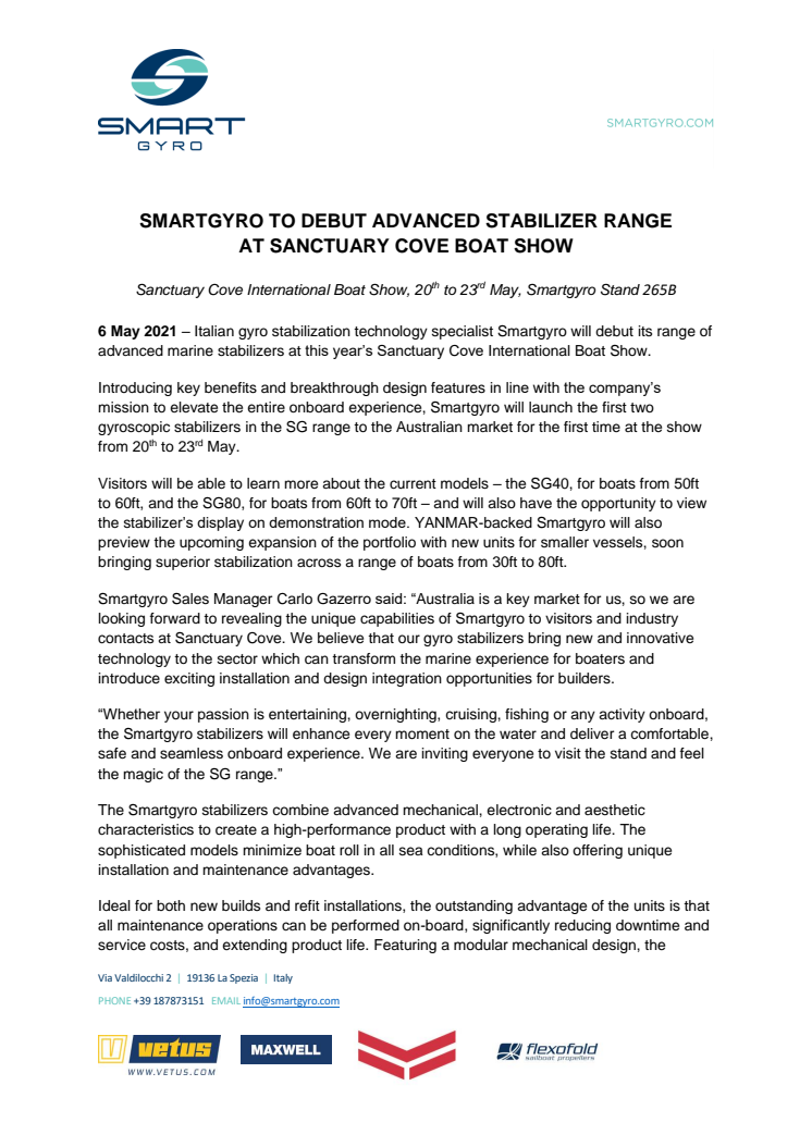 Smartgyro to Debut Stabilizer Range at Sanctuary Cove