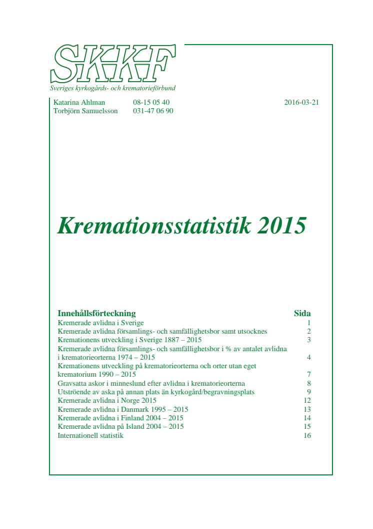 SKKF:s Kremationsstatistik 2015