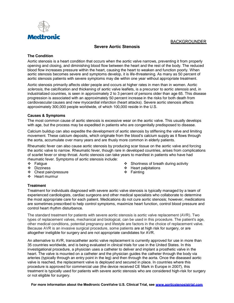 Aortic Stenosis Backgrounder