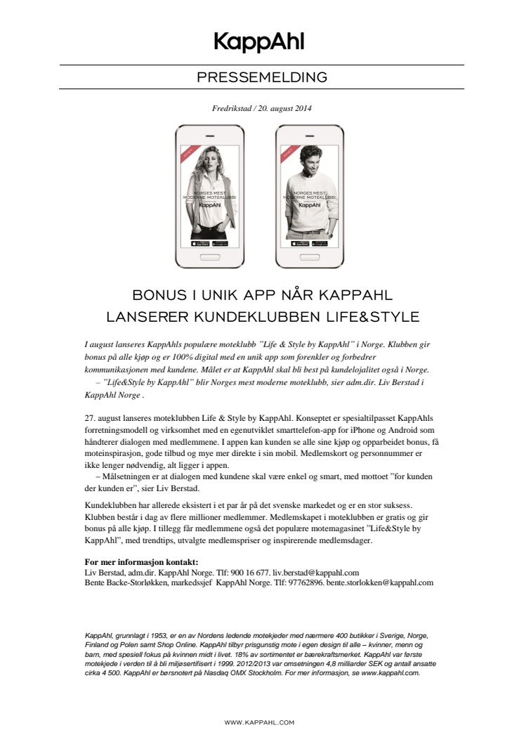 BONUS I UNIK APP NÅR KAPPAHL LANSERER KUNDEKLUBBEN LIFE&STYLE