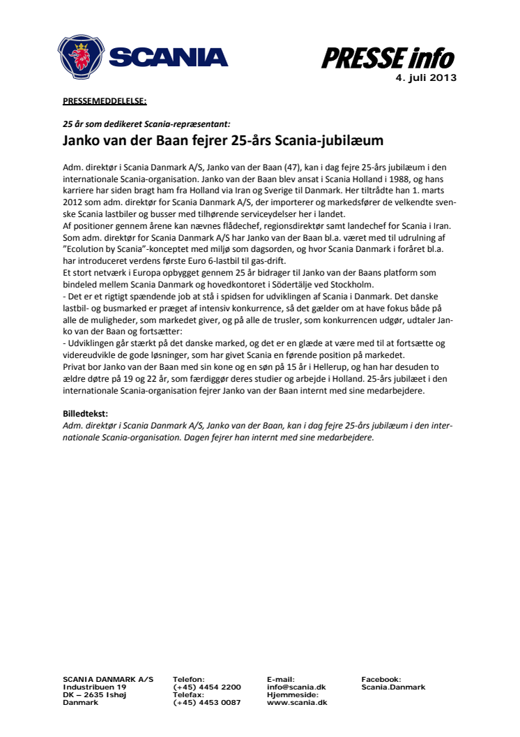 Janko van der Baan fejrer 25-års Scania-jubilæum