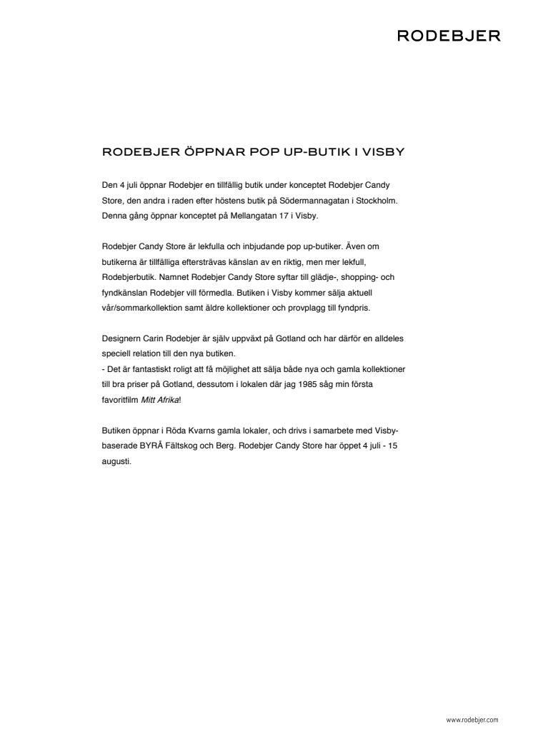 Rodebjer öppnar pop up-butik i Visby