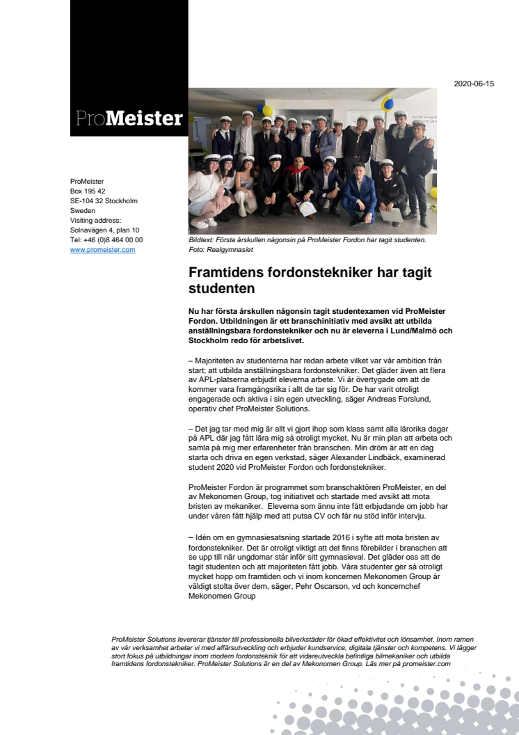 Framtidens fordonstekniker har tagit studenten