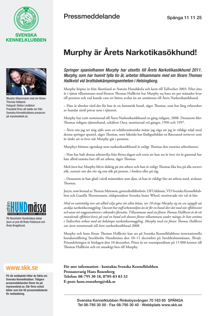 Murphy är Årets Narkotikasökhund