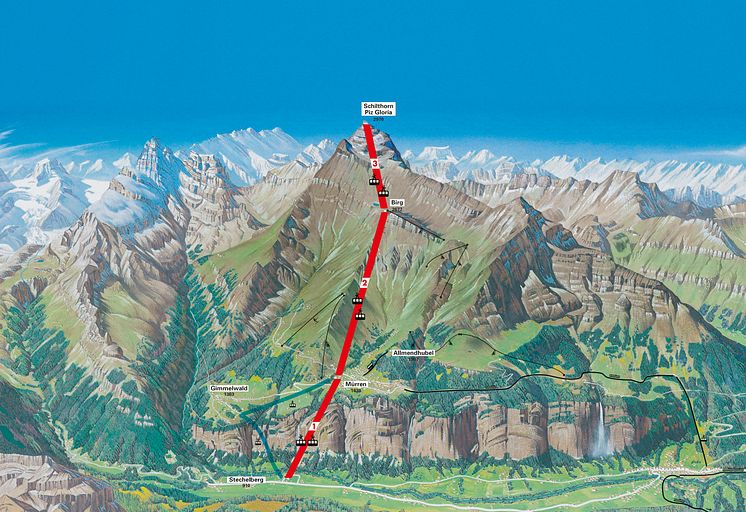 Geplanter Seilbahnkorridor Projekt Schilthornbahn 20XX