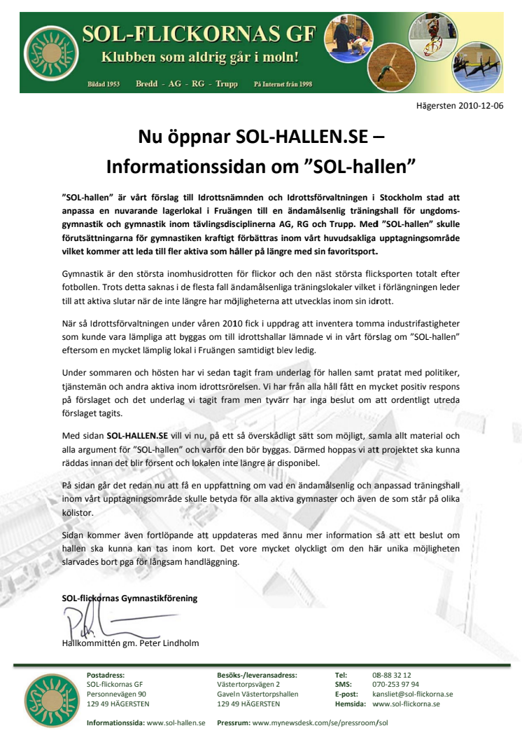 Nu öppnar informationssidan SOL-HALLEN.SE