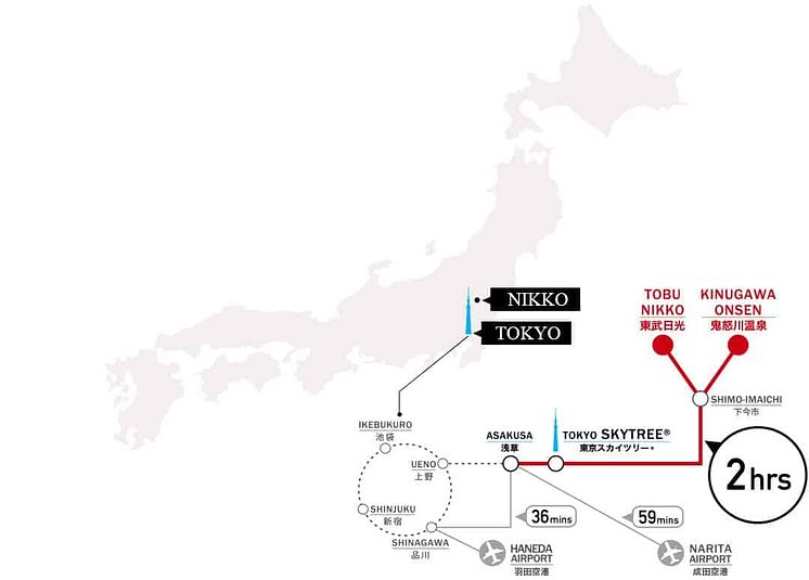 From Skytree to Nikko map 