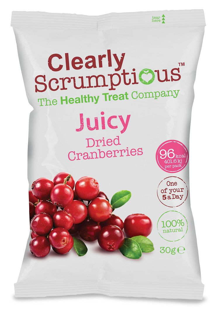 Clearly Scrumptious Juicy dried Cranberries, 30 g