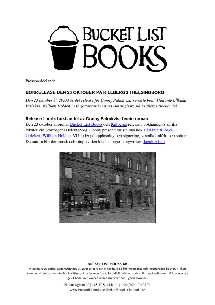 Bokrelease den 23 oktober på Killbergs i Helsingborg