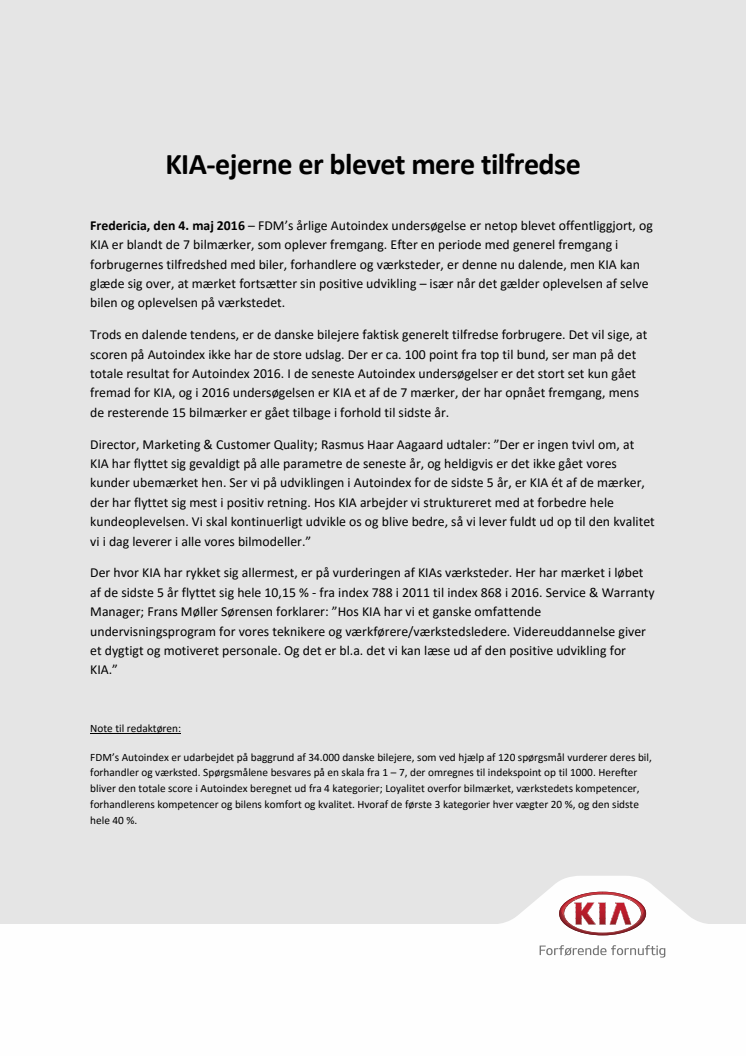 KIA-ejerne er blevet mere tilfredse